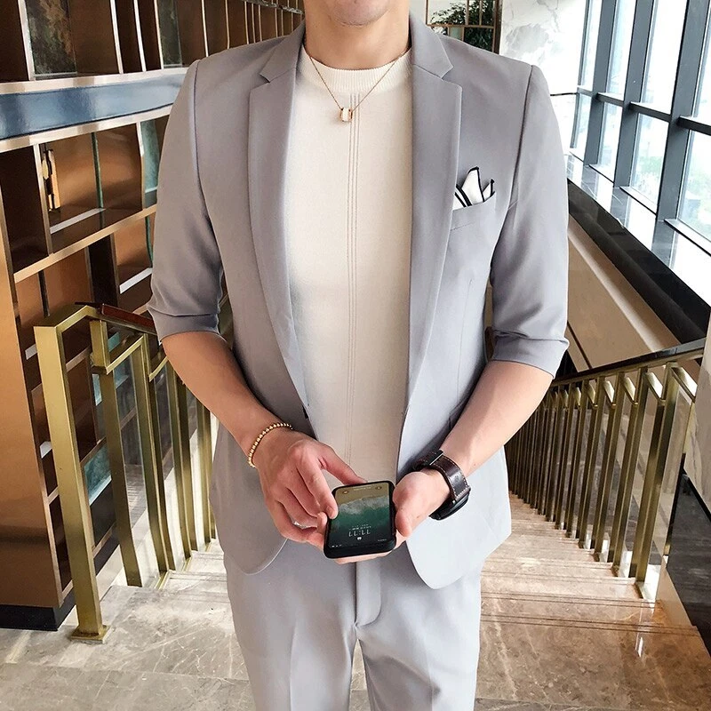 Men's short clearance sleeve blazer jacket