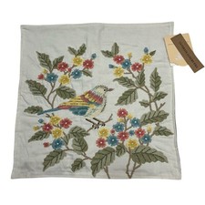 The Home Throw Pillow Covers Floral Birds 18x18 Embroidered Textured Cotton