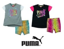 NEW GIRLS PUMA 2 PIECE SHORT SET MESH SLEEVE TOP W/ BIKE SHORT VARIETY SZ/CLR 