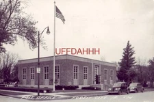 RPPC - 1962 POST OFFICE, FOREST CITY, IA circa 1940's autos