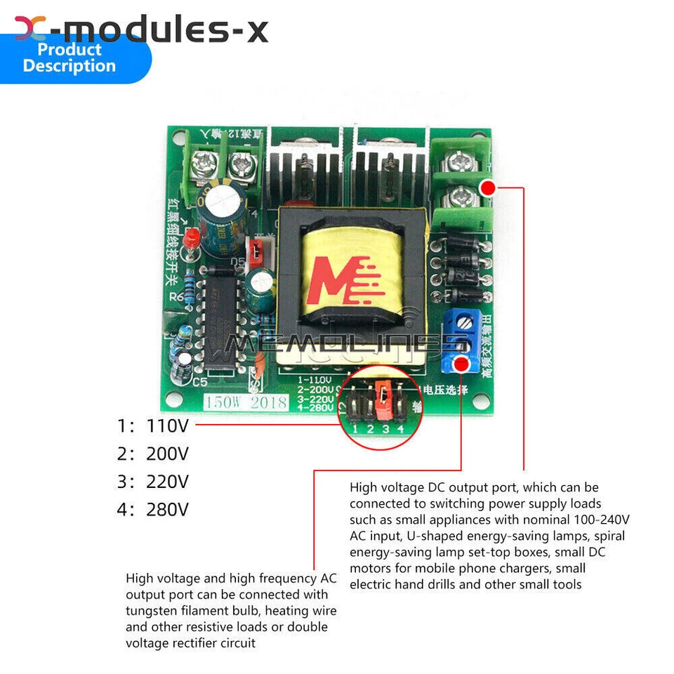 150W DC12V to AC110V 220V Home Battery Power Inverter Converter Boost Module U-S - Image 3 of 4