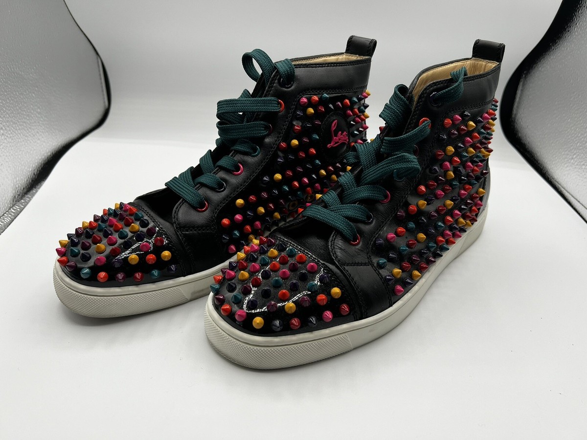 NIB Christian Louboutin Multi Color Patent Spikes Sneaker 42.5