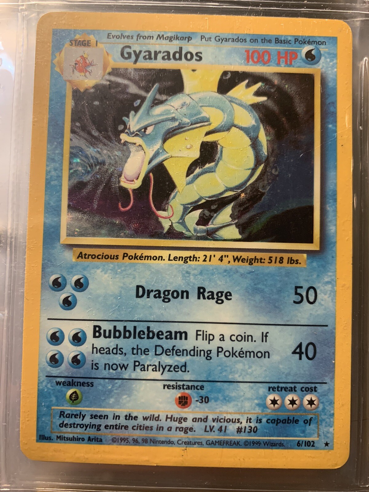 1999 Pokemon Gyarados 6/102 Base Set Unlimited Holo Rare NM Mint