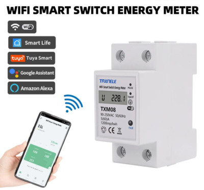 60A Circuit Breaker Timer Smart Switch WIFI For TUYA Energy Meter Current Limit