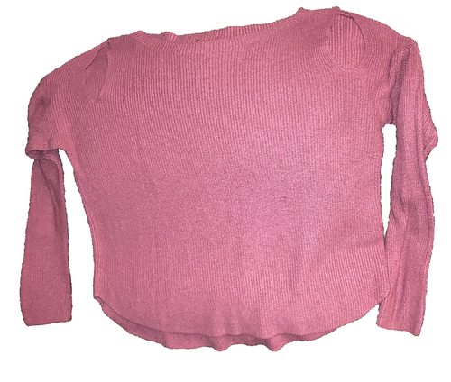 Women’s Cold Shoulder Pink Mock Neck Ribbed Soft Viscose Sweater Size Large - Picture 2 of 11