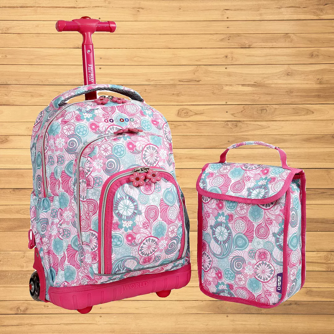 J World Lollipop Kids Rolling Backpack with Lunch Bag - Candy Buttons