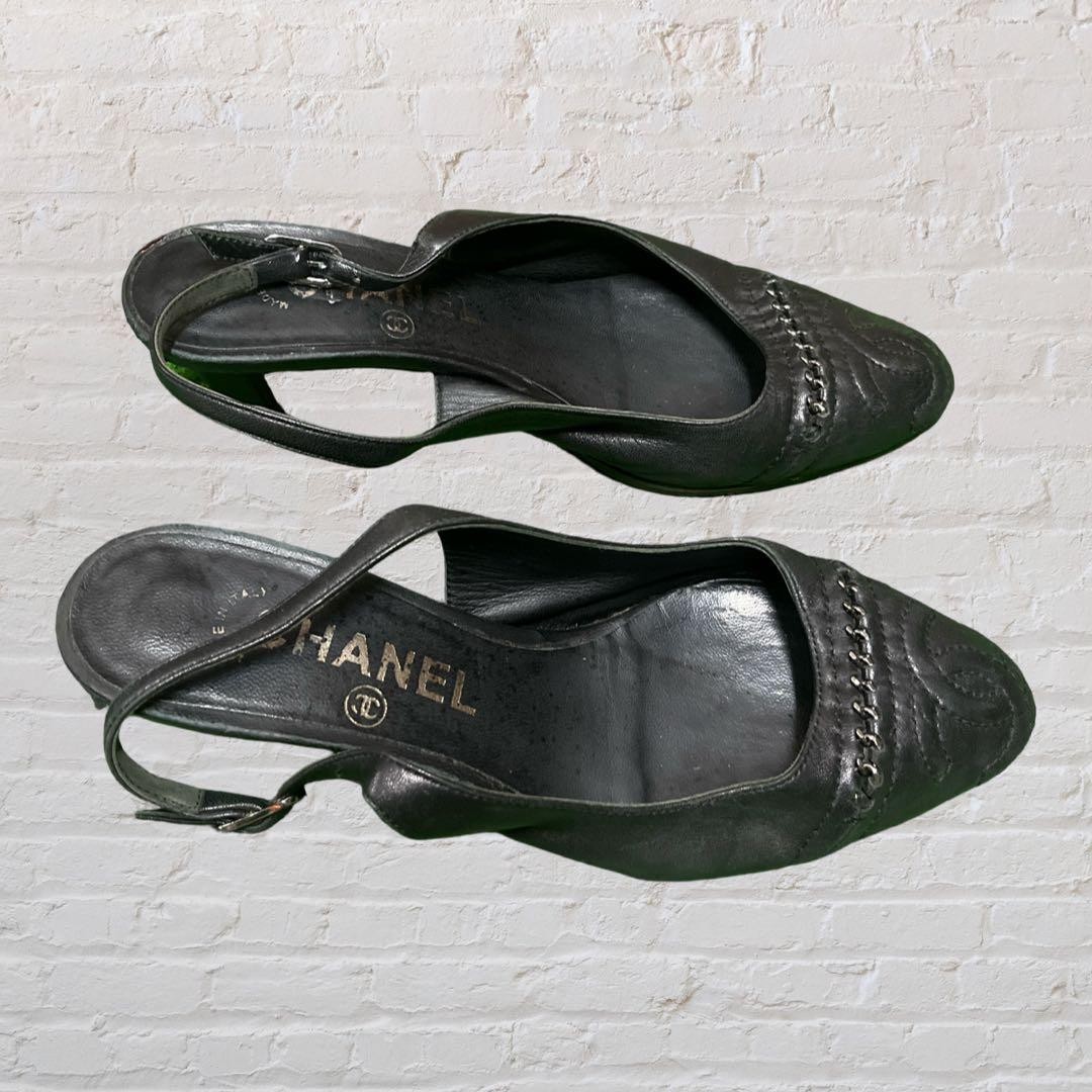 Chanel Slingback Heel Pumps Black With Coco Mark Size 36 US About6 For Women thumbnail 2