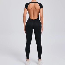 Seamless Yoga Jumpsuits Sports Fitness Hip-lifting Short-sleeved Backless 1pcs