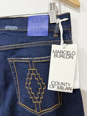 Men s Marcelo Burlon Of Milan Size32 Slim Dark Blue Jeans Cross Distressed Stone