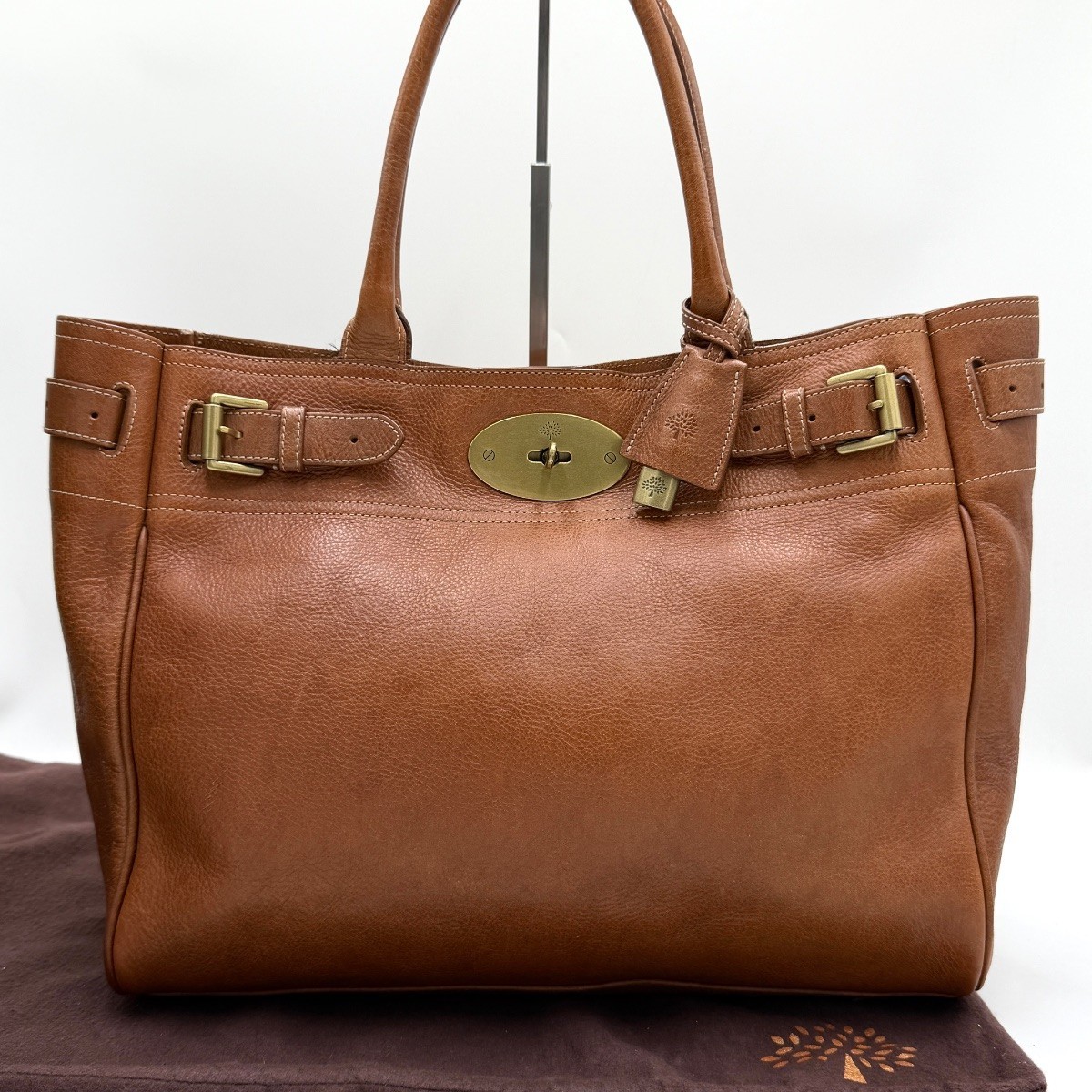 Mulberry Bayswater Handbag Tote Bag Turnlock Vintage Leather Oak Brown Authentic