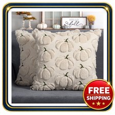 Fall pillow covers 18x18 set of 2 beige polyester pumpkin decorations