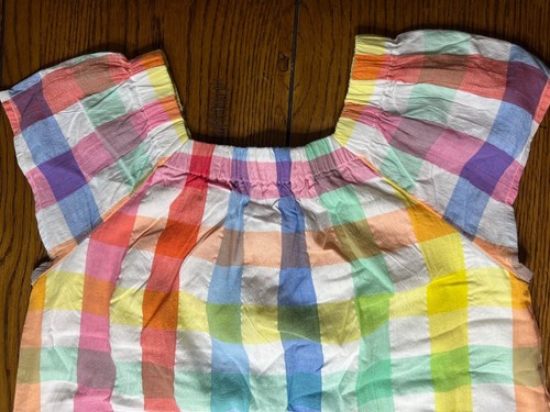 NWT Primary Rainbow Gingham Flutter Sleeve Top Girls Short Sleeve Shirt Size 10 - Picture 2 of 2