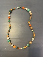 Women s 37 Wood Glass Beaded Necklace, Multi Colored, Fashion Jewelry