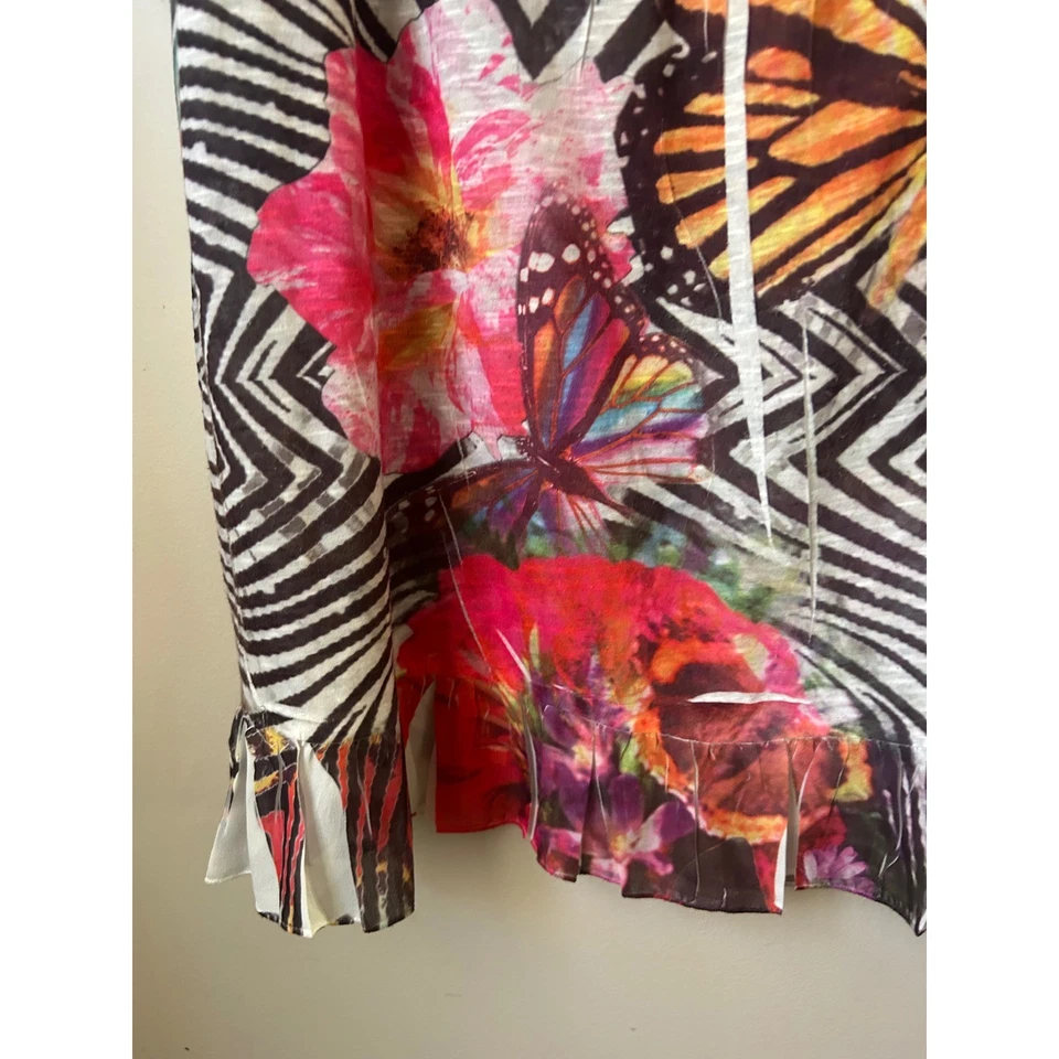 Top túnica para mujer Y2K One World estampado floral de cebra con mariposa 3X indie boho Foto 4 de 4