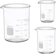 Glass Measuring Low Form Beaker Set 50ml 100ml 50ml+100ml+250ml, Transparent 