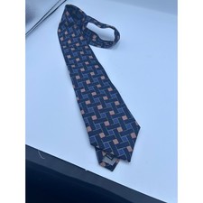 Mens Silk Necktie Navy Blue Red Geometric Basketweave Made in USA