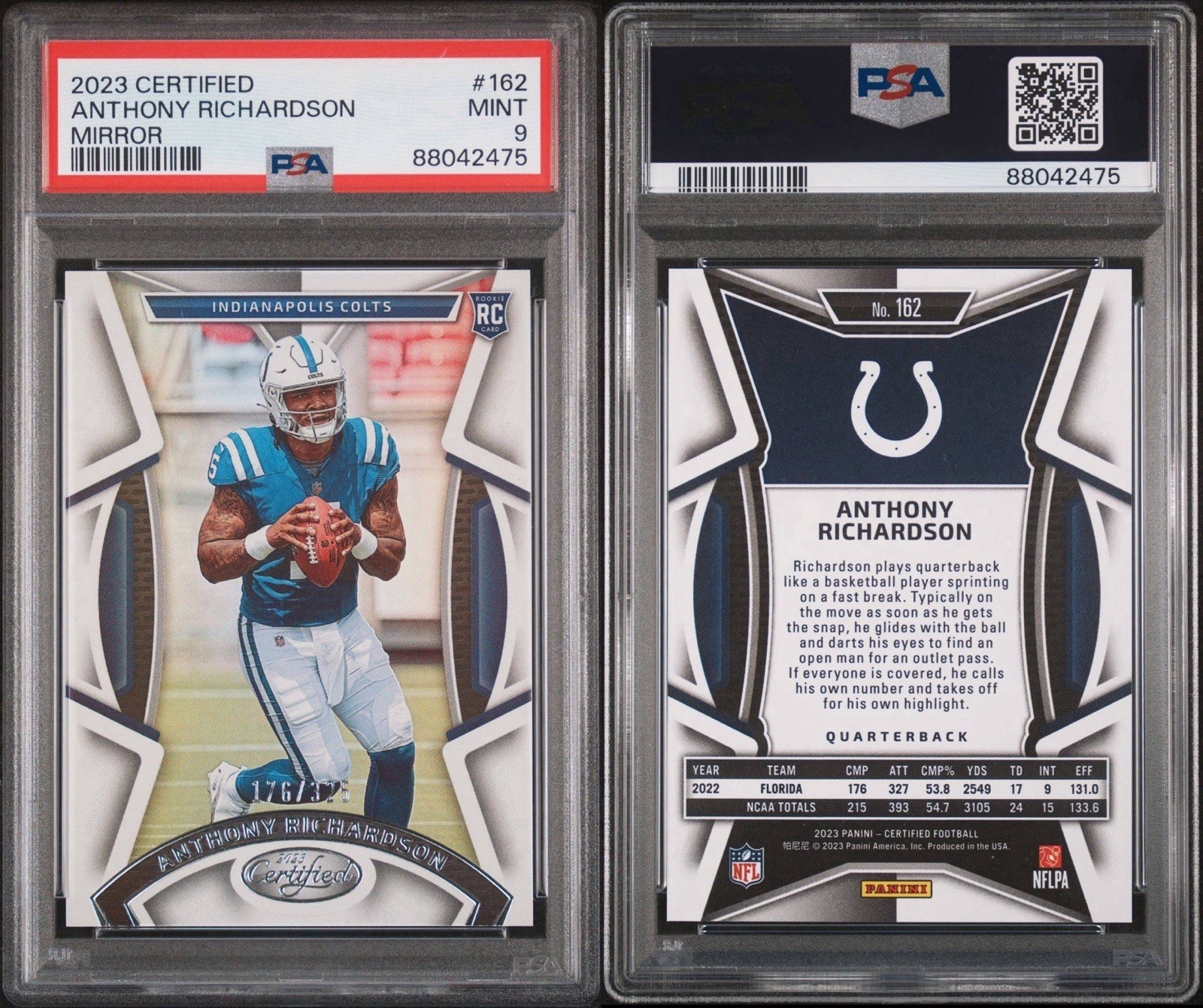 2023 Panini Certified Rookies Anthony Richardson #162 Mirror /325 (RC) PSA9