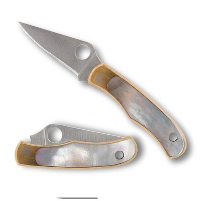 Spyderco Bug mit 12C27 Klinge und Nickelsiler/Abalone-Griff, Slipit-Sicherung