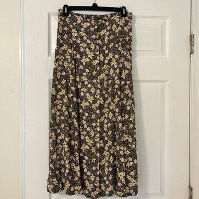 Floral Midi Skirt Fairycore Cottagecore 90 s Floral Full Button Front A Line M