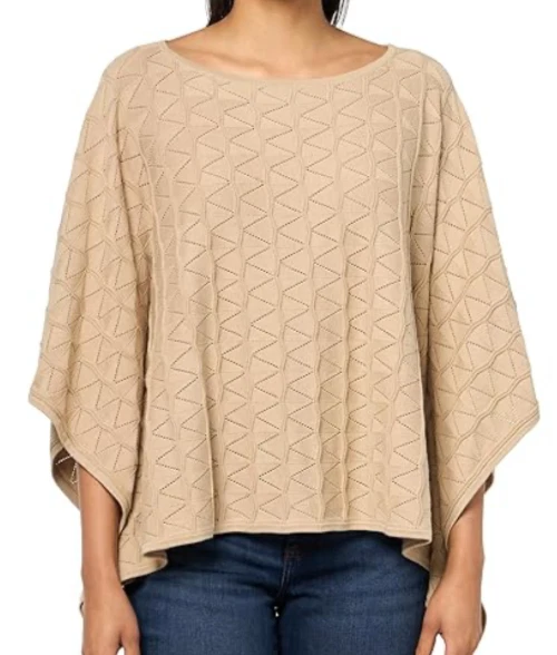 Trina Turk Cotton Poncho Sweater Minimalist Tan XL