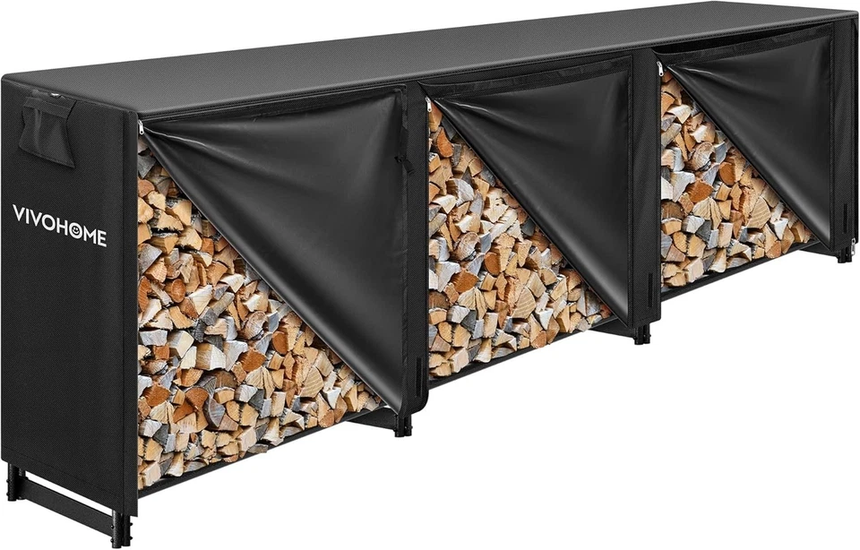 Soporte para troncos de leña de gran capacidad con cubierta resistente al óxido Foto 3 de 4