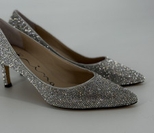 Nina Shoes Womens Size 7 Silver Rhinestone Pumps Pointed Toe Dress Heels Evening