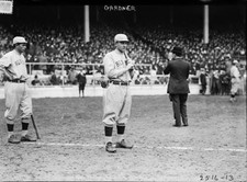 Harry Hooper left, Larry Gardner center, Boston AL baseball, 1912, Red Sox