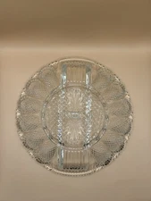 L.E. Smith Deviled Egg Plate Platter Relish Tray Clear Glass Diamond Design