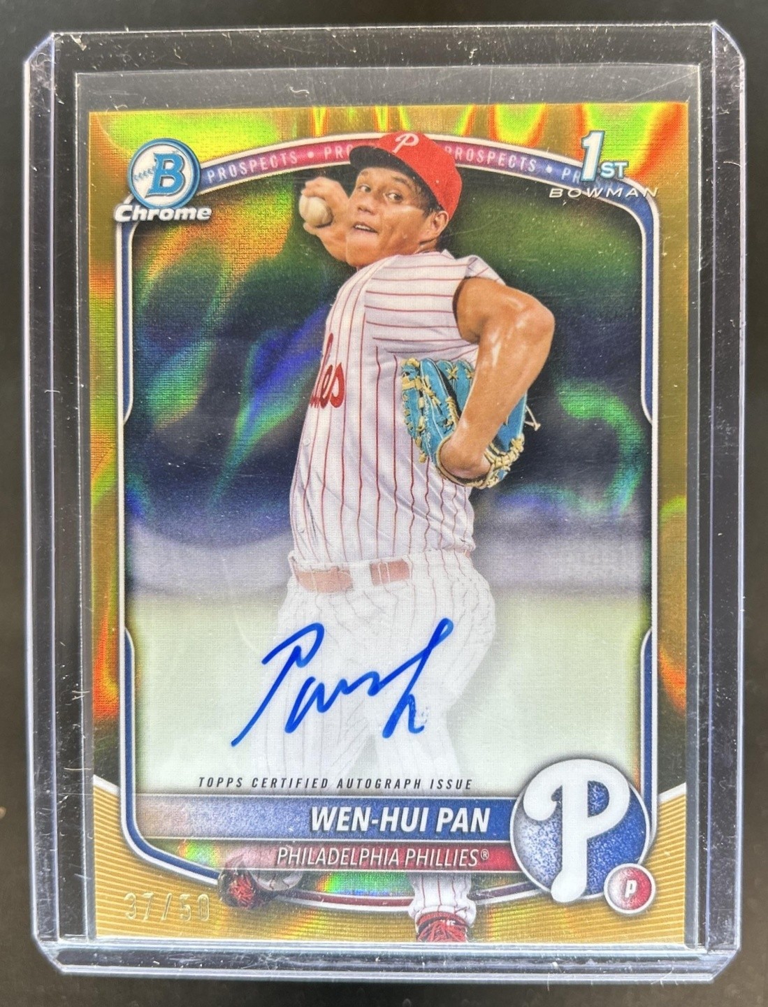2025 Bowman Wen-Hui Pan Chrome Auto Gold Lava Refractor 1st #/50 Phillies
