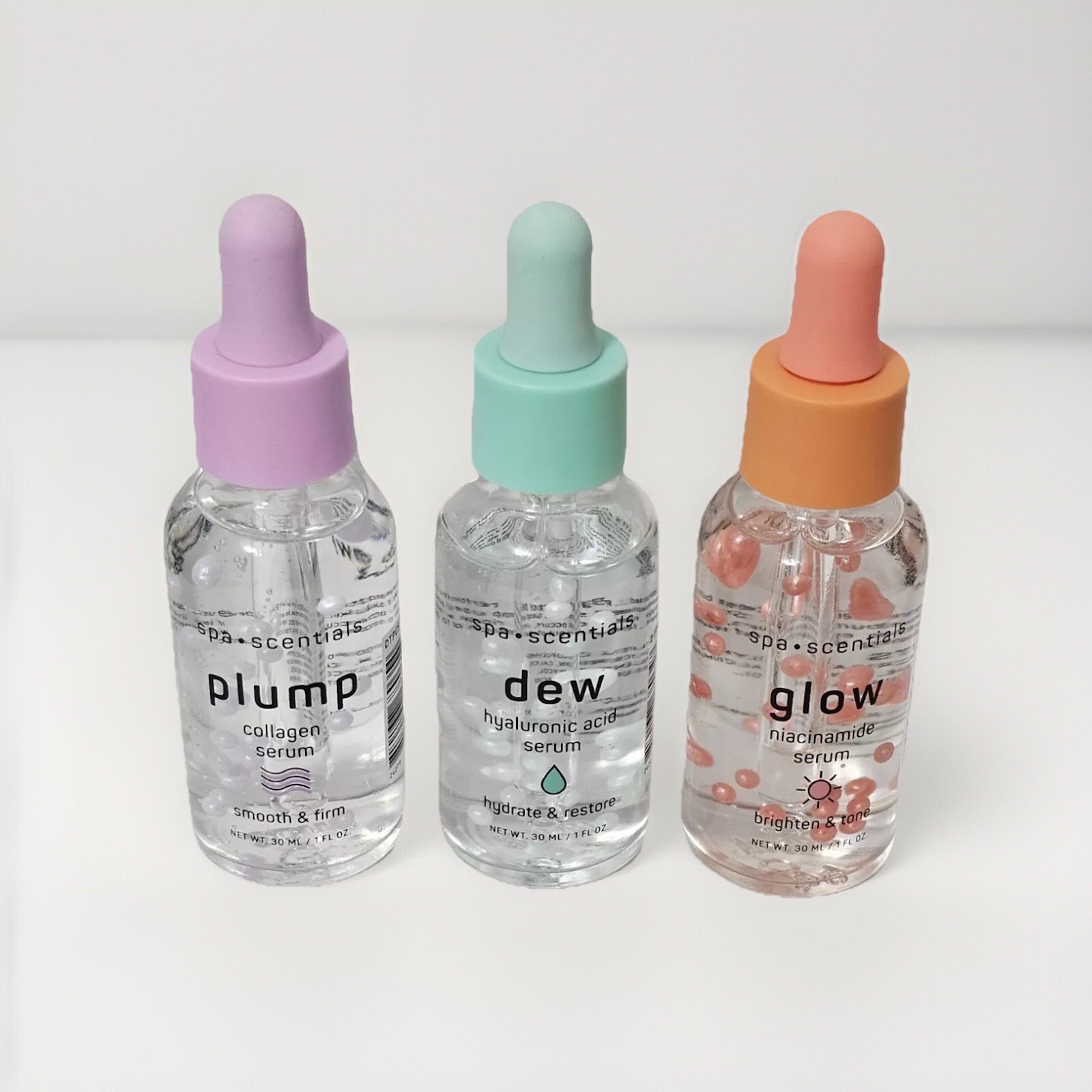 Spa Scentials Plump Glow Dew Facial Serum Set Of 3 New