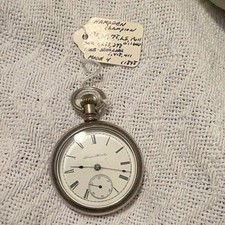 Hampden Champion 18s Silver Open Face Pocket Watch White Roman Dial 18J 1888