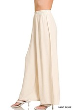 Zenana Wide Leg Pants Womens Elastic Waist Airflow Beige Loose Flowy Casual S-L