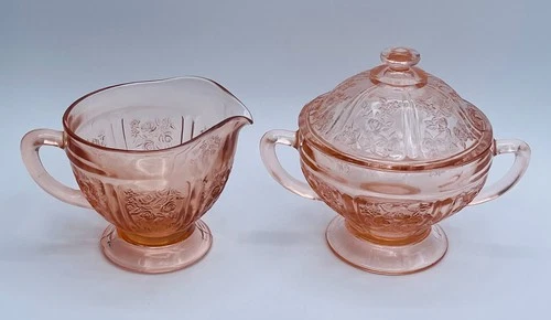 New Listing1930s Federal Pink Sharon Cabbage Rose Depression Glass Sugar & Creamer Set