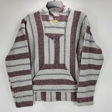 Baja Joe Pullover Striped Hoodie Mens Small S Drug Rug Surf Skate Hippie Boho