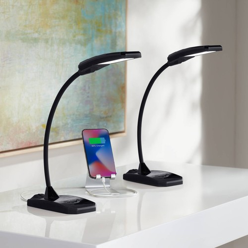 360 Lighting Ricky Black Gooseneck LED Desk Lamps Set of 2 with USB Ports