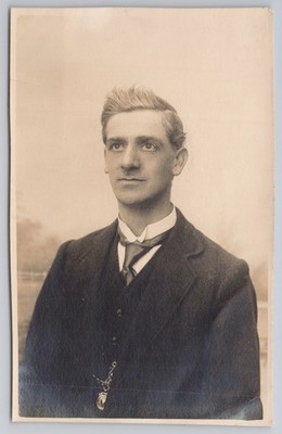 RPPC Edwardian Man Dapper Gent Studio Portrait Suit Watch Chain c1905 Postcard