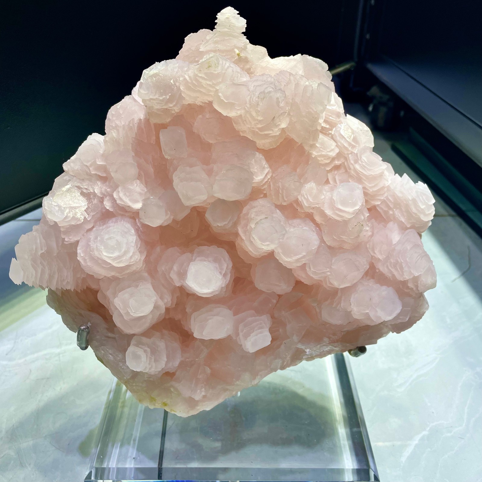 16.8LB TOP Natural pink calcite cluster Quartz Crystal Mineral Specimen +stand