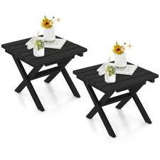 Outdoor 2PCS Folding Side Table Weather-Resistant HDPE Adirondack Table Black