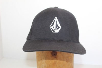 Volcom Flexfit Hat Cap Black White Stone Logo Stretch Fit S/M Skate Surf