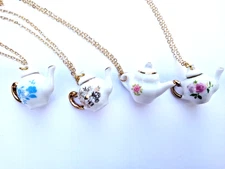 Porcelain Teapot 3-D Charm Pendant and Chain Necklace in Your Choice of Design