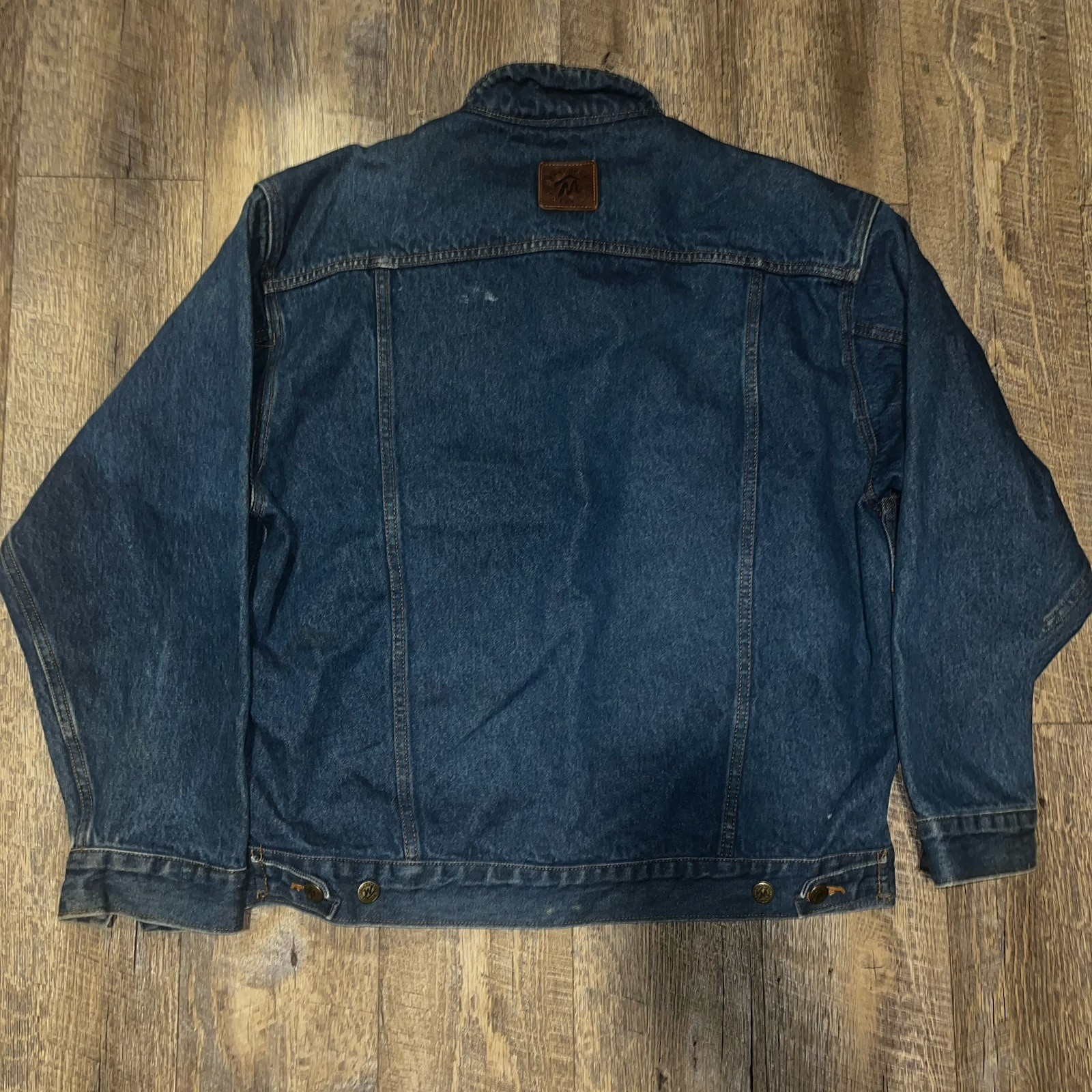 VTG Marlboro Country Store Mens Denim Jacket Leather Collar Sz L Jean bomber thumbnail 4