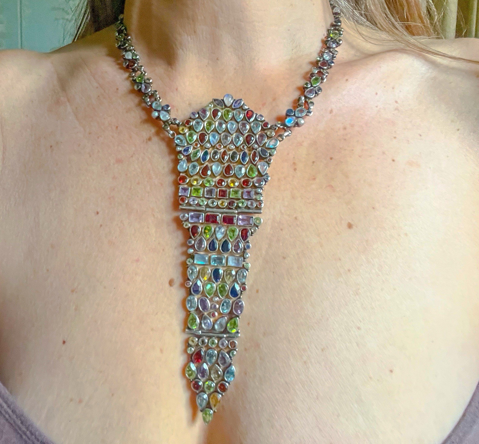 Unique Sterling Silver Multi Gemstone Statement N… - image 2