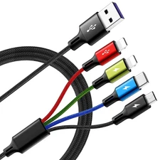 Multi Charging Cable, [2Pack 6Ft] 4 in 1 Braided Fast Black 