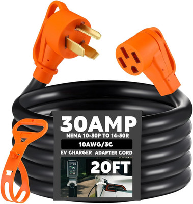 20 Ft NEMA 10-30P to 14-50R EV Charger Adapter Cord 3 Prong Old Dryer Outlet to