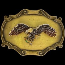 Eagle Fish Fisherman Western Cowgirl Cowboy Art 1970s Vintage Belt Buckle