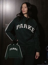 Parke Sport Stripe Mockneck Pullover Sweatshirt Forest Green  White L/XL
