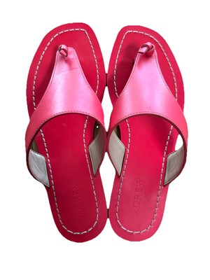 J. CREW Coral Pink Playa Leather T-Strap Sandals Size 7 EUC
