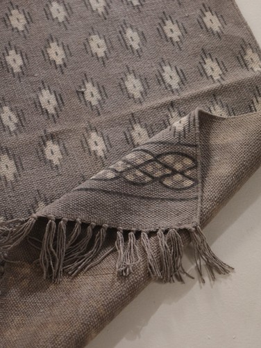 Boho Cotton Area Rug Gray Tribal Print with Decorative Borders Floor Carpet Mat - Picture 5 of 6