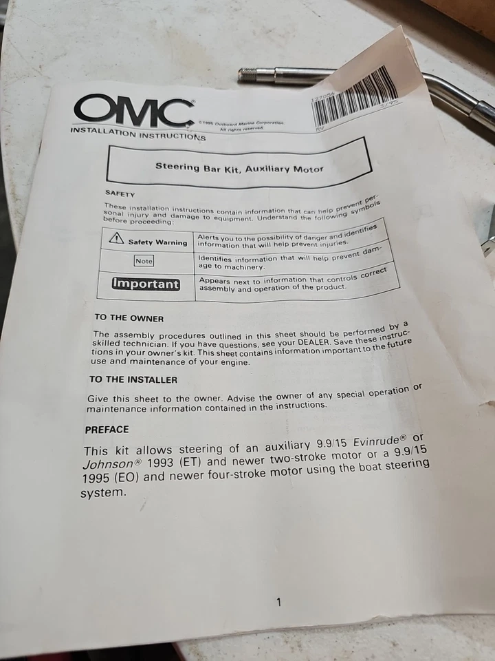 New In Box NOS OMC Auxiliary Motor Steering Arm 0175947 175947 Boat Part  - Image 4 of 4