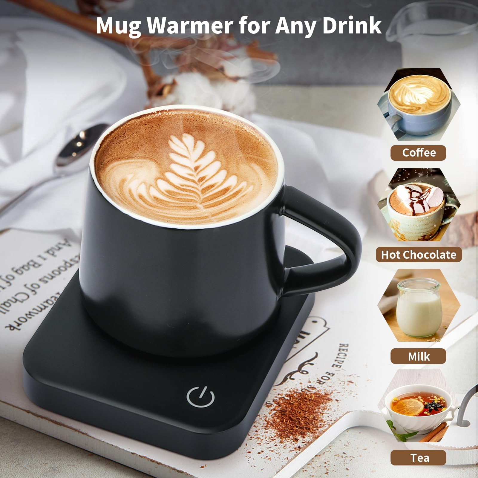 VOBAGA Black Coffee Mug Warmer with 4-Hour Auto Shut-Off Plate